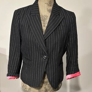 Ralph Lauren Polo Black linen Pinstripe short Blazer with Pink trim size large